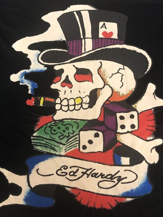 Ed Hardy Designs Mens T Shirt Black Skull Poker Dice Money Size 3XL - Picture 11 of 12